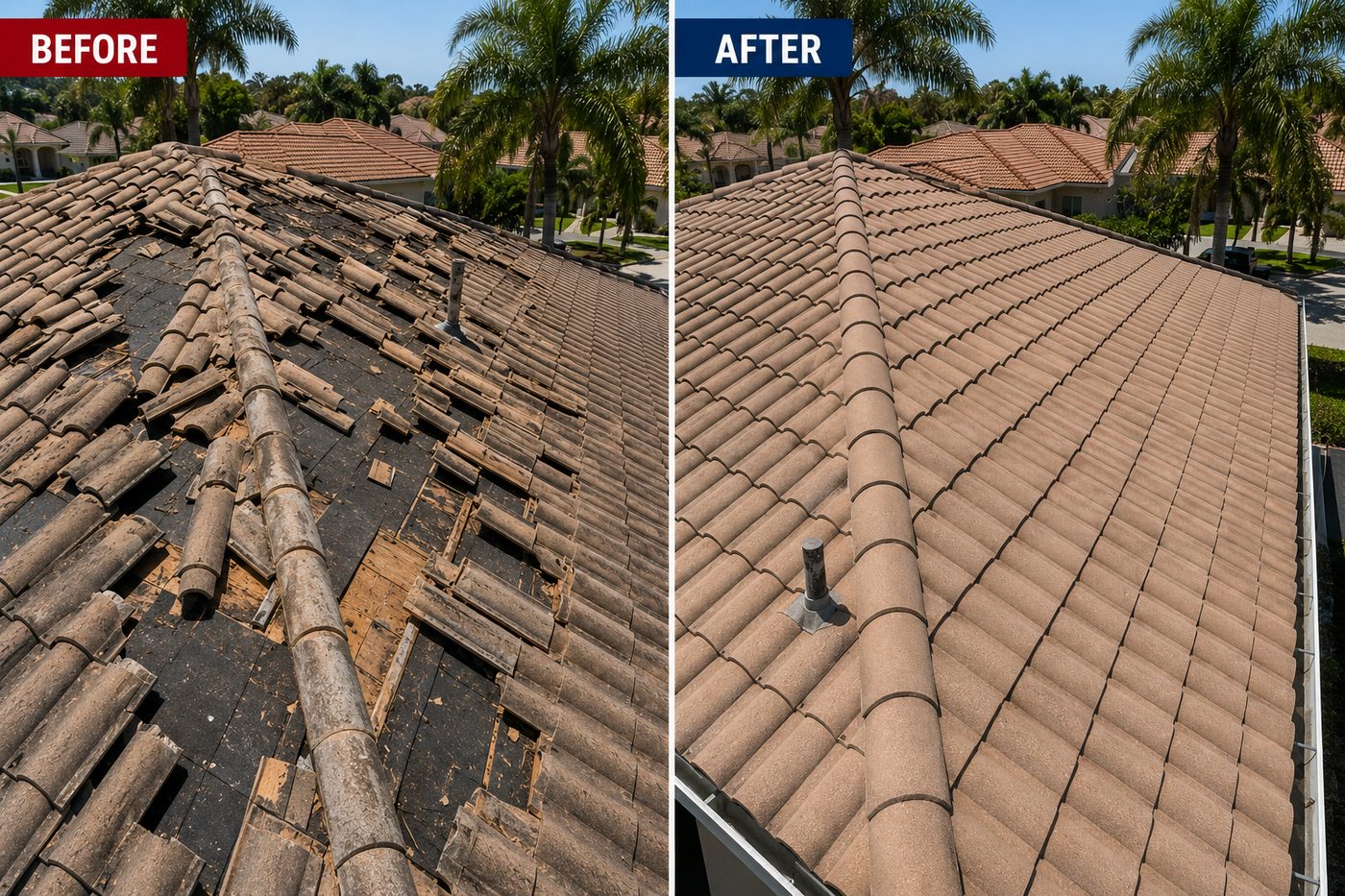Shingle roof before and after